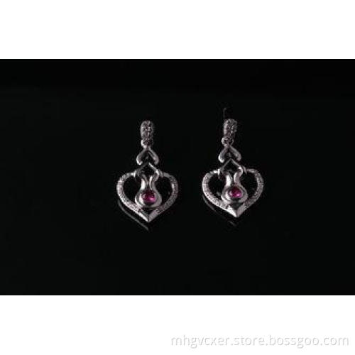 Rhodium plated 925 Stering Silver CZ earrings with pink mai